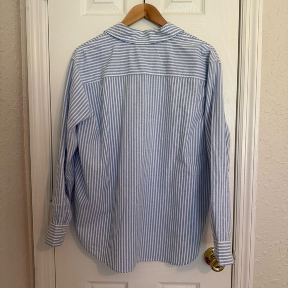 Crown And Ivy Long Sleeve Cotton Button Up Top Stripes Lagenlook Summer PXL - Picture 5 of 8